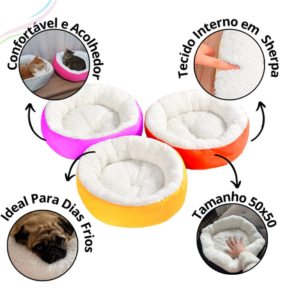 Caminha Pet Redonda Cachorro e Gato Cama Confortável Sherpa Inverno Pelo de Carneiro Pets